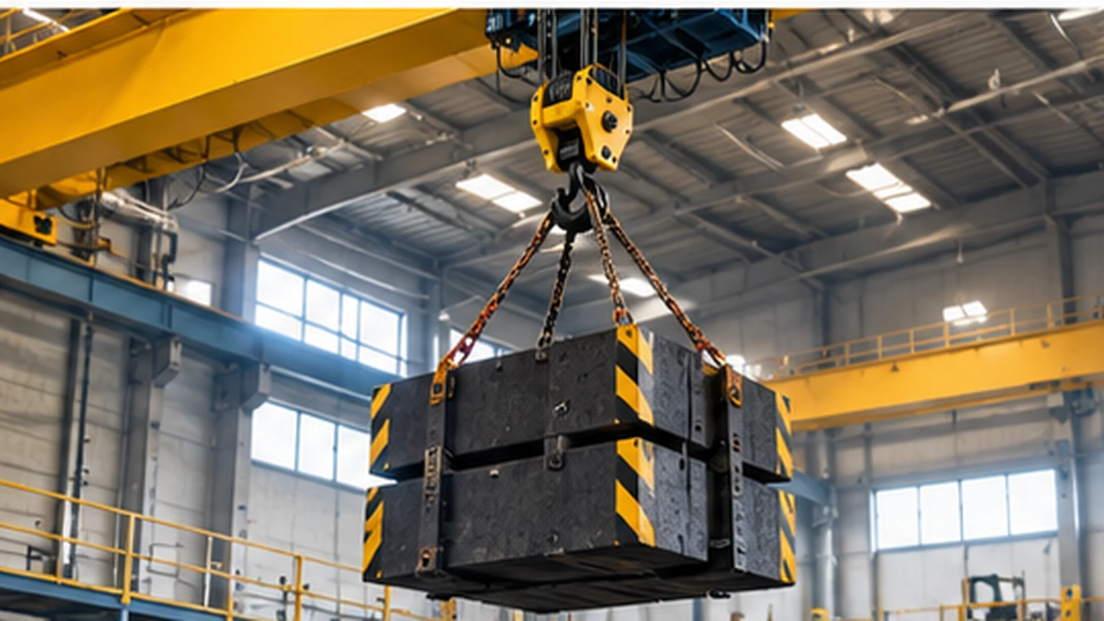 Overhead crane performing a certified load test with test weights